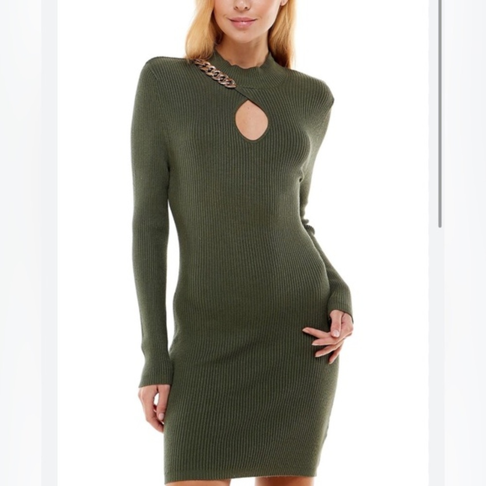 No Comment Bodycon Ribbed Gold Chain Dress - XL (juniors)‎